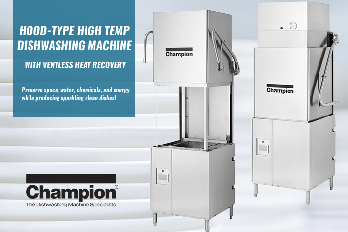 Champion's Hood-Type High Temp Dishwashing Machine